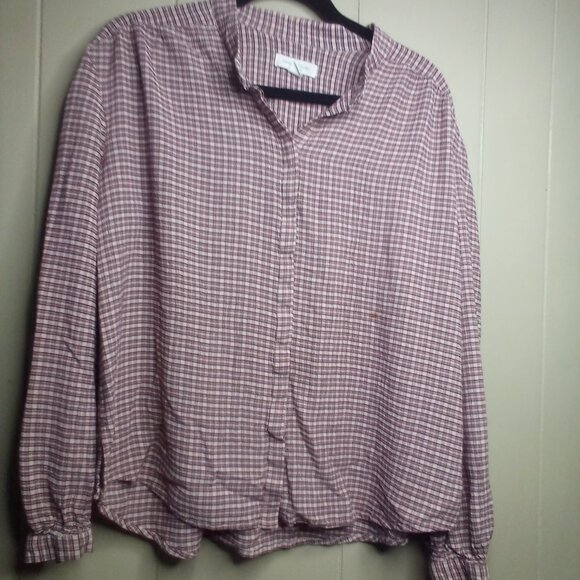 Treasure & Bond Button Up Shirt L Long Sleeve Plaid Tan Red - Picture 1 of 15